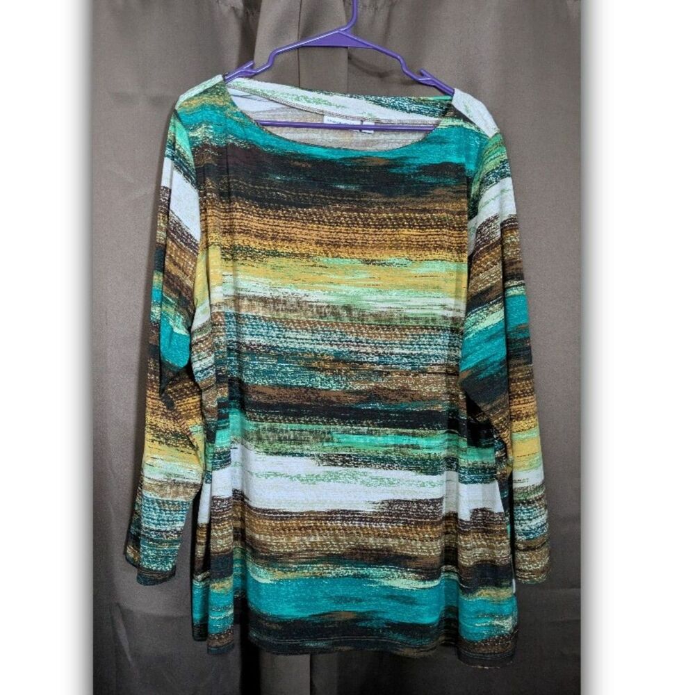 Susan Graver Long Sleeve Artsy Abstract Shirt 3X Multicolored Office Art Deco